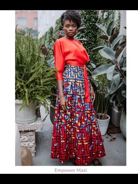 Vibrant Red Geometric Print Maxi Skirt